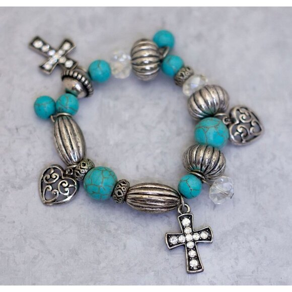 6 Inch, Vintage Celtic Turquoise Charm Bracelet - CK1 - Picture 1 of 3